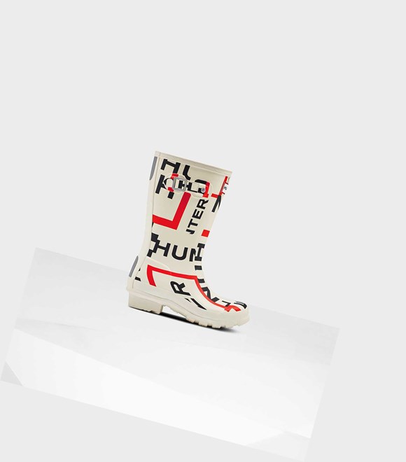 Kids' Hunter Original Big Exploded Logo Wellington Short Boots White | 4389201-MB