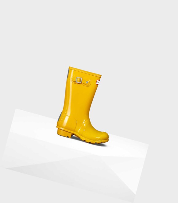 Kids' Hunter Original Big Gloss Wellington Short Boots Yellow | 1038456-OR
