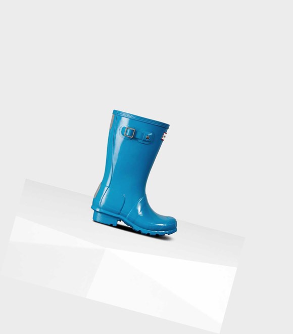 Kids' Hunter Original Big Gloss Wellington Short Boots Blue | 3415280-NG