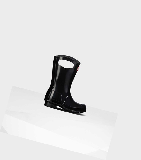 Kids' Hunter Original Big Grab Handle Gloss Wellington Short Boots Black | 1560938-YT
