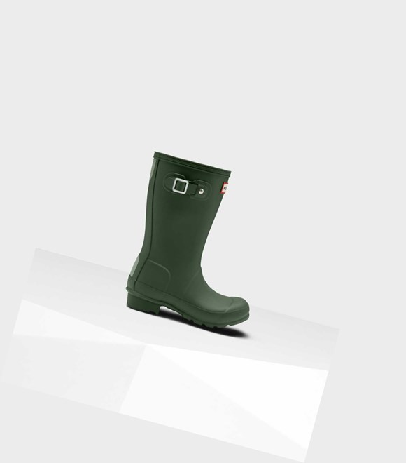 Kids' Hunter Original Big Wellington Short Boots Green | 9210785-TD