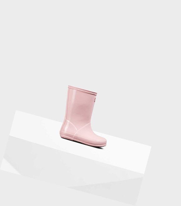 Kids' Hunter Original First Classic Gloss Wellington Short Boots Pink | 3501274-YP