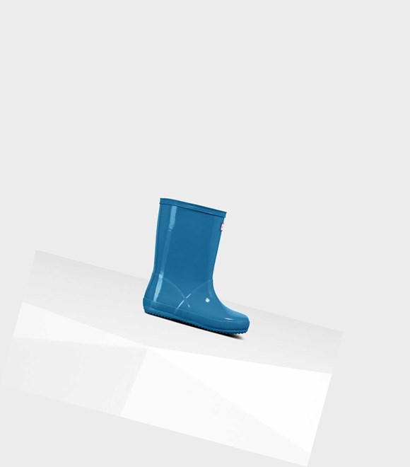 Kids' Hunter Original First Classic Gloss Wellington Short Boots Blue | 6850913-VE