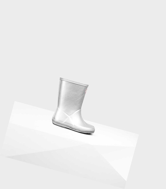Kids' Hunter Original First Classic Metallic Wellington Short Boots Silver | 5461037-XJ