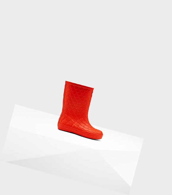 Kids' Hunter Original First Sea Dragon Texture Wellington Short Boots Red | 9308547-EX