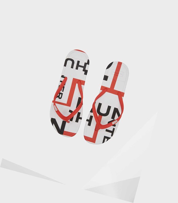 Men's Hunter Original Exploded Logo Flip Flops Red | 0731284-GL