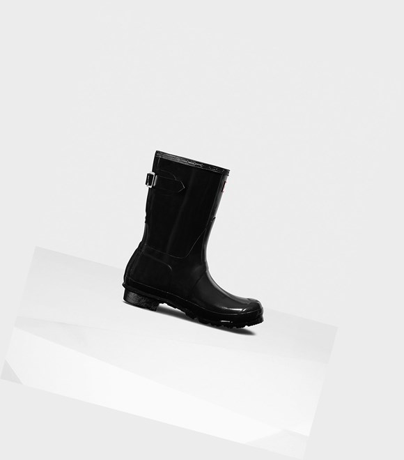 Women's Hunter Original Back Adjustable Gloss Short Boots Black | 6483250-RM
