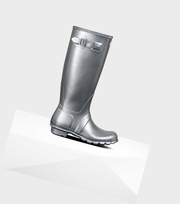 Women's Hunter Original Cosmic Glitter Wellington Tall Boots Silver | 9816407-FL