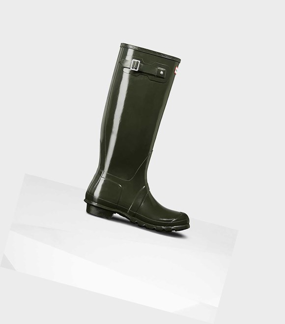 Women's Hunter Original Gloss Wellington Tall Boots Green | 0254396-LP