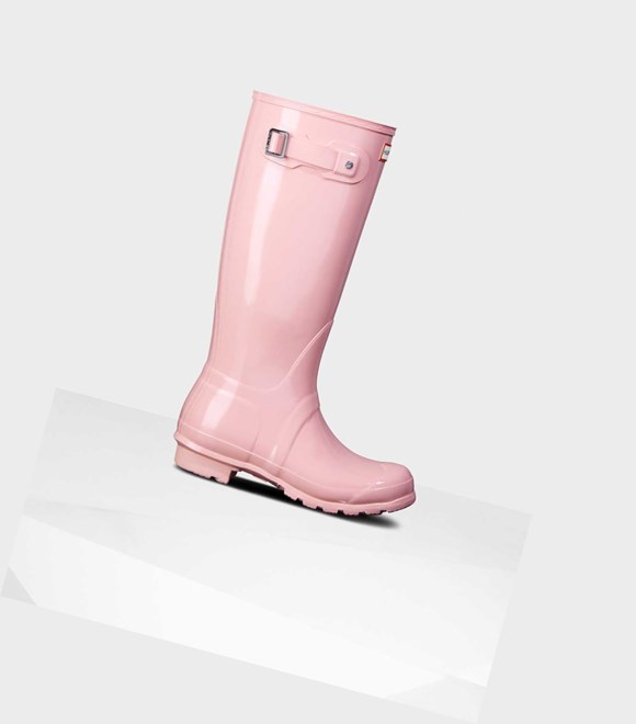 Women's Hunter Original Gloss Wellington Tall Boots Pink | 0397486-WP