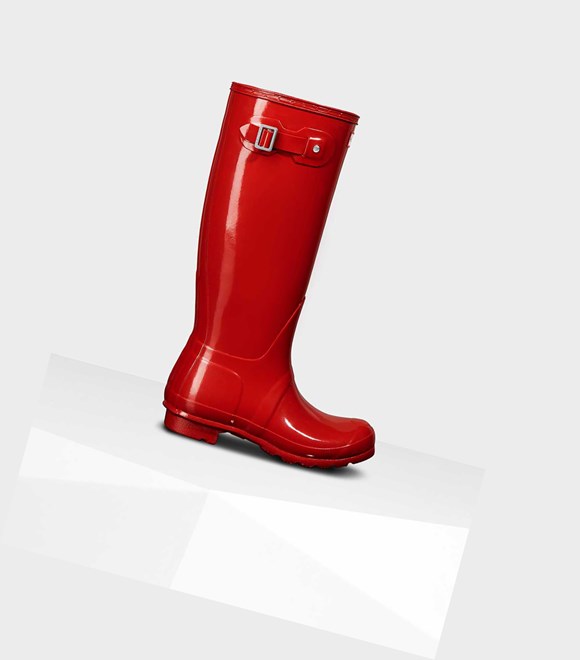 Women's Hunter Original Gloss Wellington Tall Boots Red | 1354708-WQ