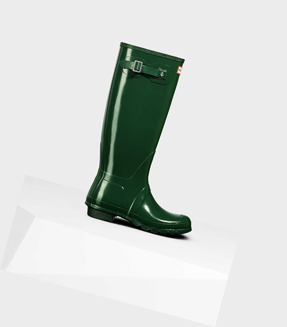 Women's Hunter Original Gloss Wellington Tall Boots Green | 2835097-HZ