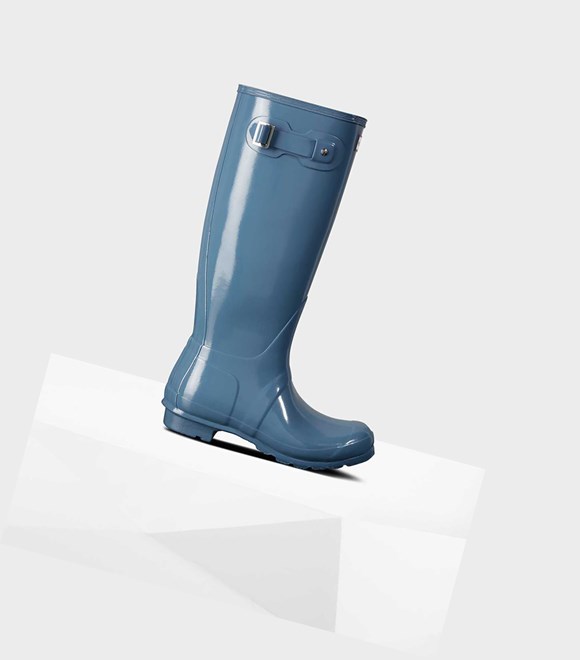 Women's Hunter Original Gloss Wellington Tall Boots Blue | 5726840-DF