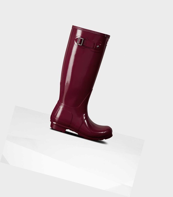 Women's Hunter Original Gloss Wellington Tall Boots Burgundy | 5948603-RK