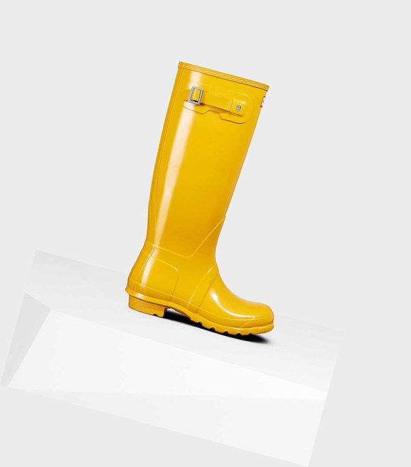 Women's Hunter Original Gloss Wellington Tall Boots Yellow | 8543062-RY