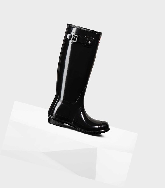 Women's Hunter Original Gloss Wellington Tall Boots Black | 9527813-KD