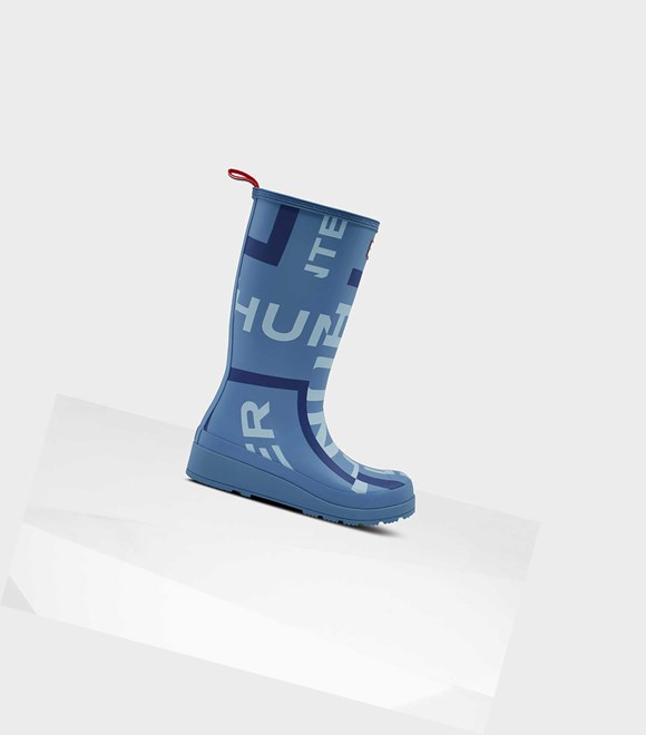 Women's Hunter Original Play Exploded Logo Wellington Tall Boots Blue | 0784593-IP