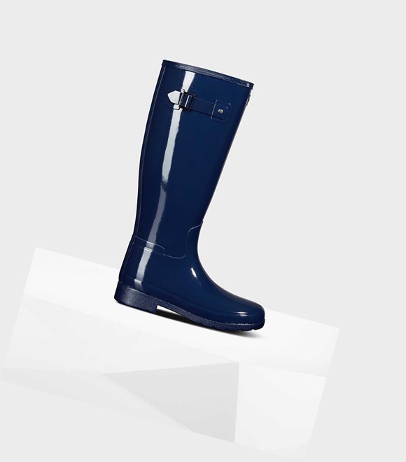 Women's Hunter Original Refined Gloss Wellington Tall Boots Blue | 2378104-IE