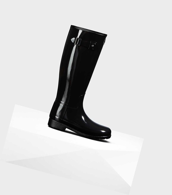 Women's Hunter Original Refined Gloss Wellington Tall Boots Black | 8419073-ZX