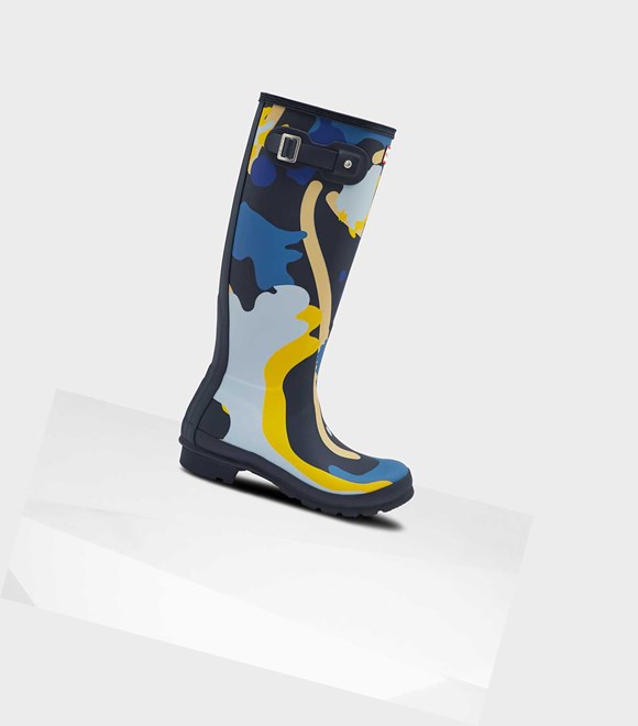 Women's Hunter Original Rockpool Camo Wellington Tall Boots Navy | 6235841-UH