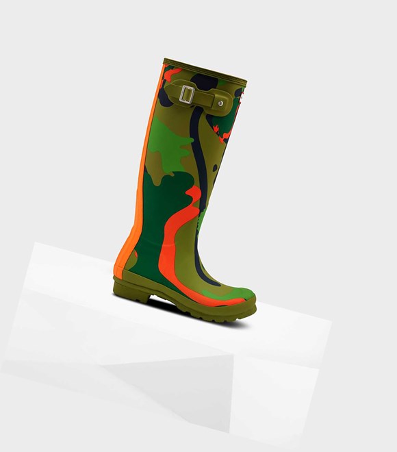 Women's Hunter Original Rockpool Camo Wellington Tall Boots Green | 8605732-NB