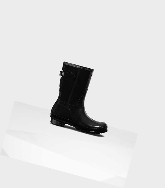 Women's Hunter Original Short Back Gloss Wellington Adjustable Short Boots Black | 1938567-OY
