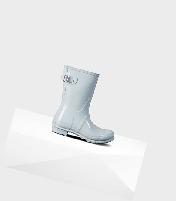 Women's Hunter Original Short Back Gloss Wellington Adjustable Short Boots Grey | 2340786-GM