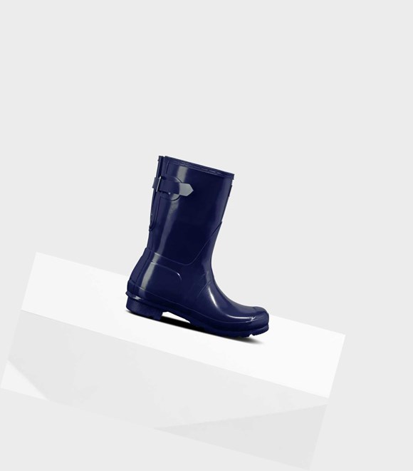 Women's Hunter Original Short Back Gloss Wellington Adjustable Short Boots Blue | 9438072-OG