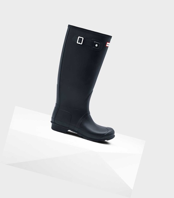 Women's Hunter Original Wide Leg Wellington Tall Boots Navy | 8204971-DV
