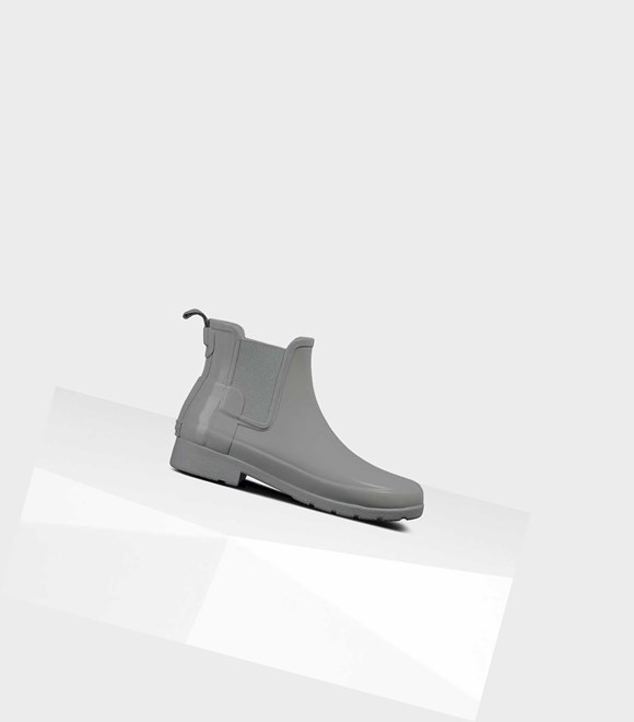 Women's Hunter Refined Gloss Slim Fit Chelsea Boots Grey | 0987154-MS