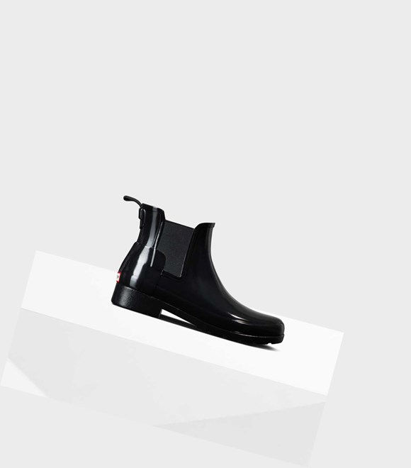 Women's Hunter Refined Gloss Slim Fit Chelsea Boots Black | 6790345-JI