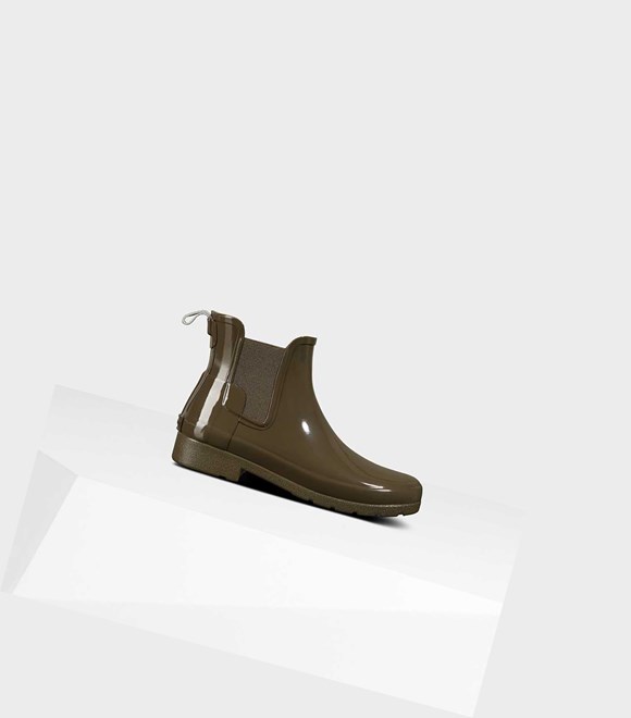 Women's Hunter Refined Gloss Slim Fit Chelsea Boots Green | 7056849-UM