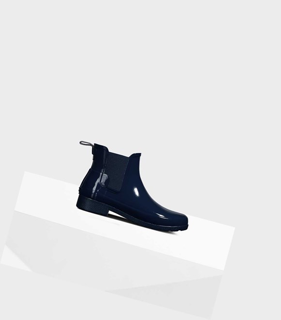 Women's Hunter Refined Gloss Slim Fit Chelsea Boots Navy | 8792506-SW