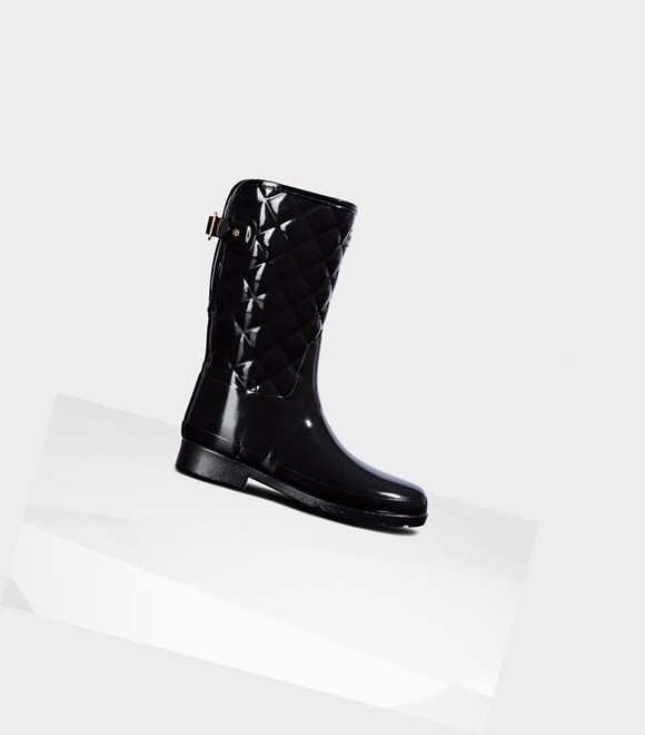 Women's Hunter Refined Slim Fit Adjustable Quilted Short Boots Black | 1635297-QX