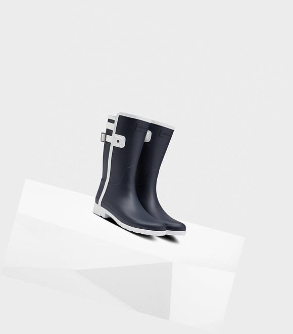 Women's Hunter Refined Slim Fit Contrast Short Boots Navy / White | 0741926-SR