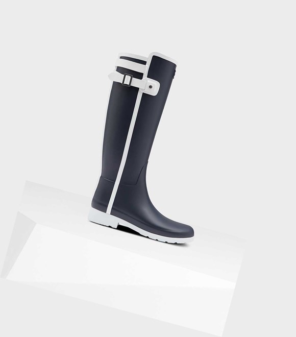 Women's Hunter Refined Slim Fit Contrast Wellington Tall Boots Navy | 9385461-TJ