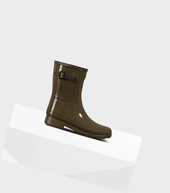 Women's Hunter Refined Slim Fit Gloss Short Boots Green | 7056392-AQ