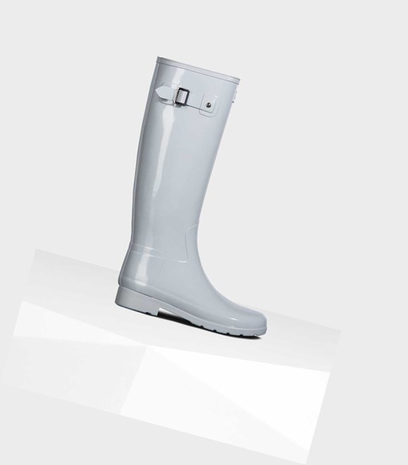 Women's Hunter Refined Slim Fit Gloss Wellington Tall Boots Grey | 0475219-WL