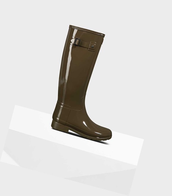 Women's Hunter Refined Slim Fit Gloss Wellington Tall Boots Green | 1294857-GC