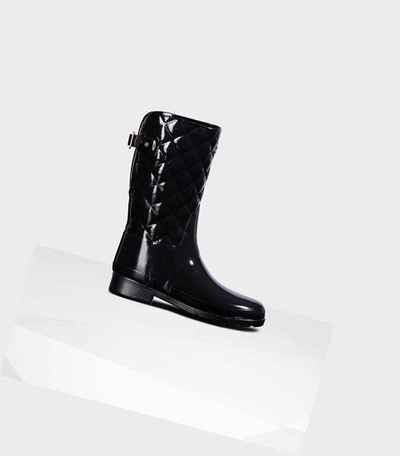 Women's Hunter Refined Slim Fit Quilted Short Wellington Adjustable Short Boots Black | 7249031-OU