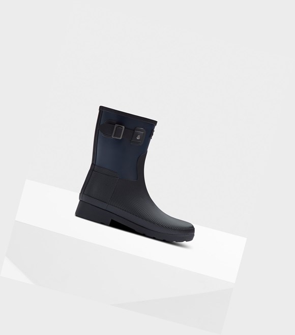 Women's Hunter Refined Texture Block Slim Fit Short Boots Navy / Black | 9718345-VB