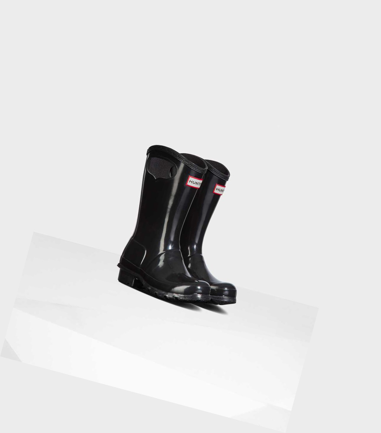 Kids' Hunter Original Big Grab Handle Gloss Wellington Short Boots Black | 1560938-YT