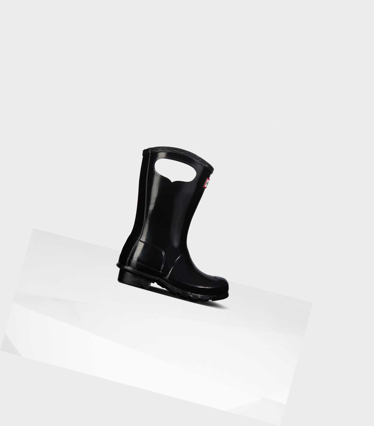 Kids\' Hunter Original Big Grab Handle Gloss Wellington Short Boots Black | 1560938-YT