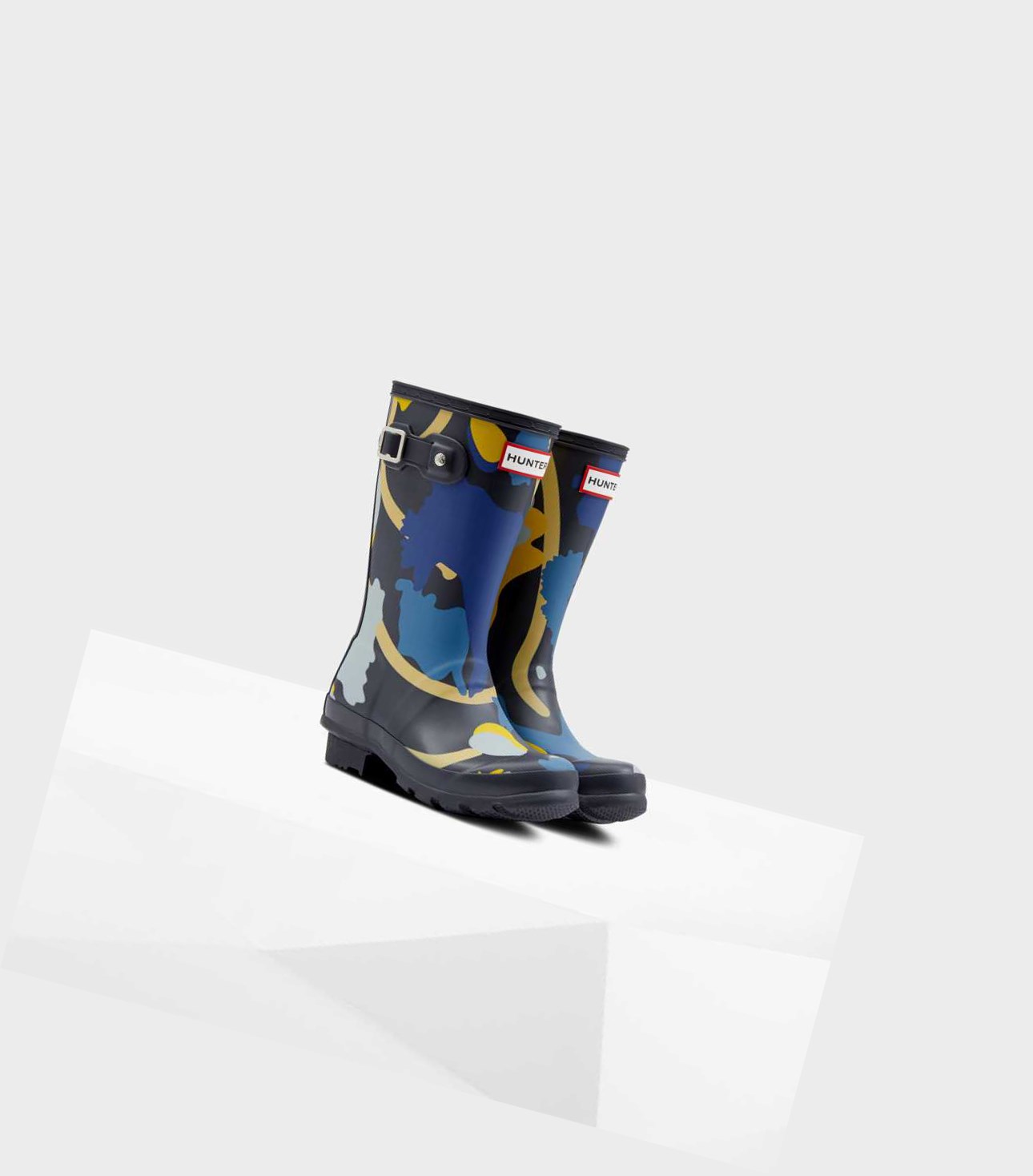 Kids' Hunter Original Big Rockpool Camo Wellington Short Boots Navy | 3628507-QV