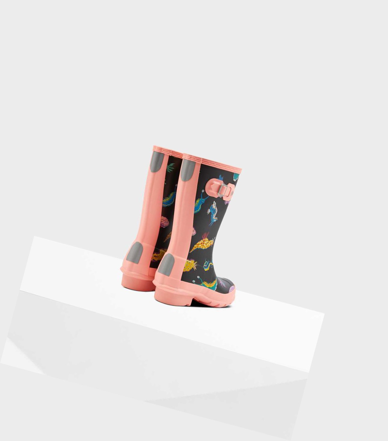Kids' Hunter Original Big Sea Monster Print Wellington Short Boots Pink / Black | 1053642-FB