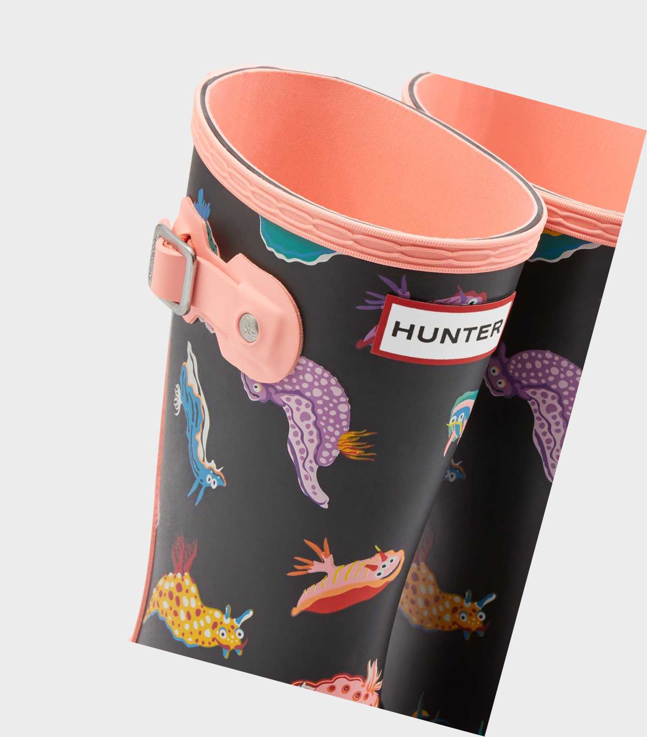 Kids' Hunter Original Big Sea Monster Print Wellington Short Boots Pink / Black | 1053642-FB