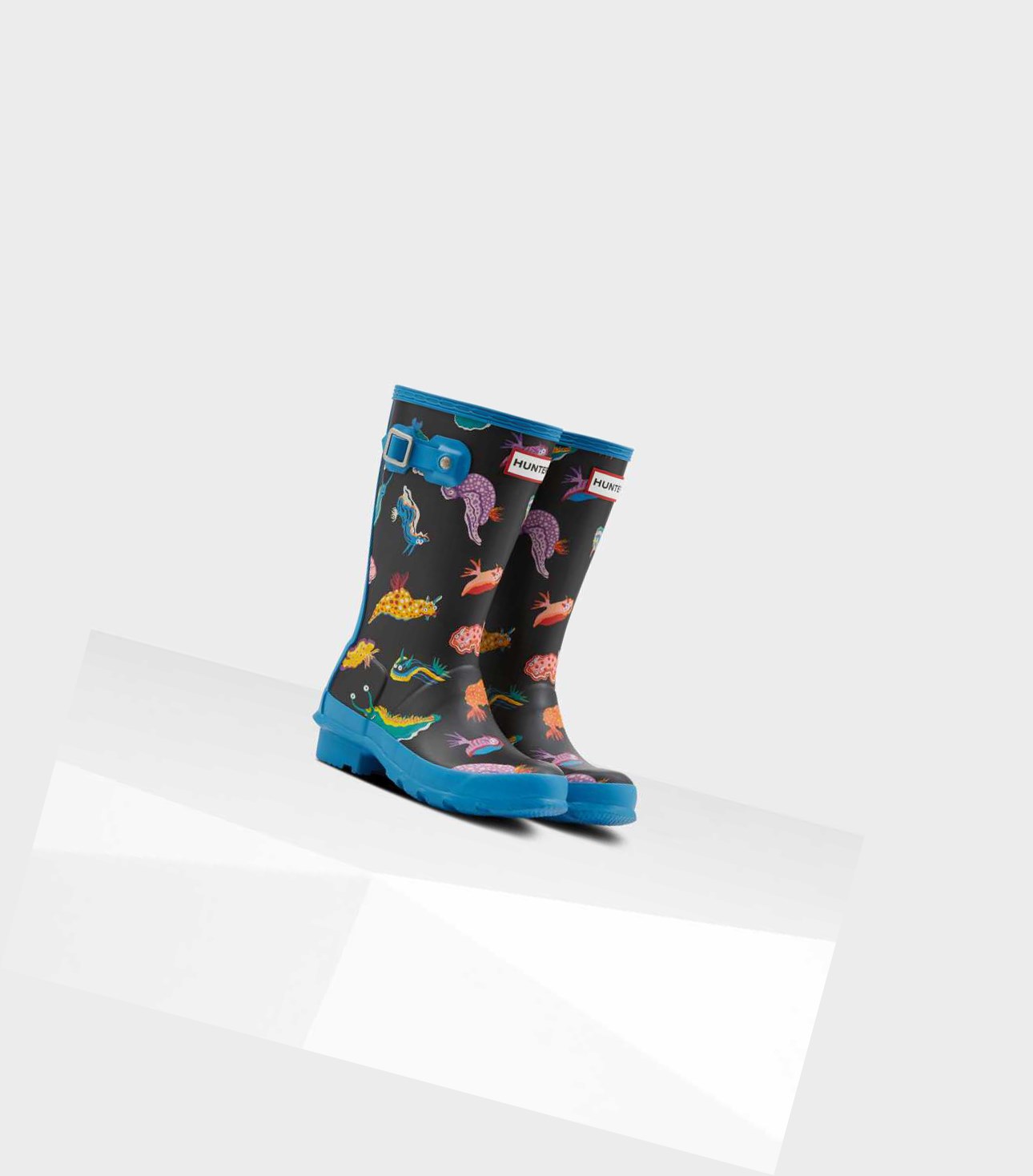 Kids' Hunter Original Big Sea Monster Print Wellington Short Boots Blue | 1590368-ZN