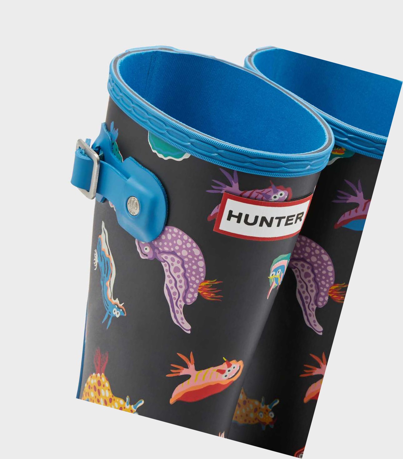 Kids' Hunter Original Big Sea Monster Print Wellington Short Boots Blue | 1590368-ZN