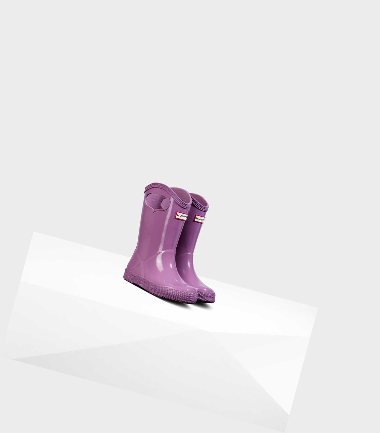 Kids' Hunter Original First Classic Grab Handle Gloss Wellington Short Boots Pink | 3592804-MZ