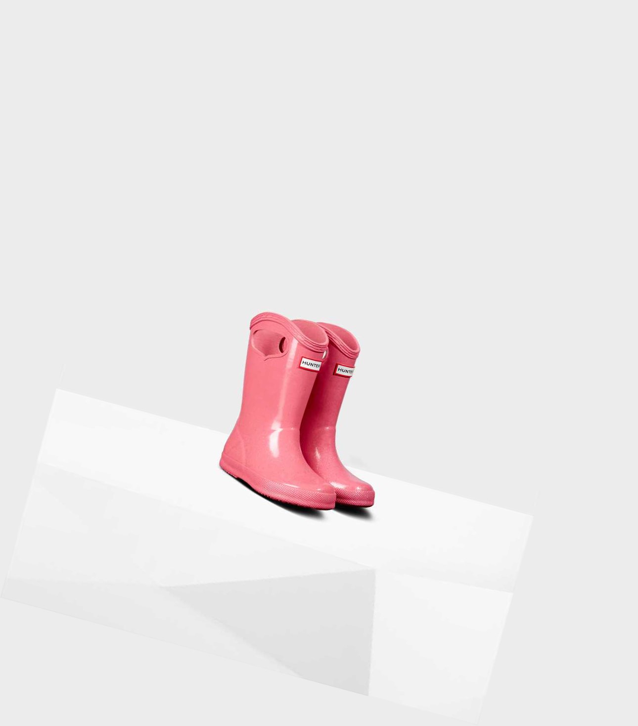 Kids' Hunter Original First Classic Grab Handle Gloss Wellington Short Boots Pink | 4280596-UK